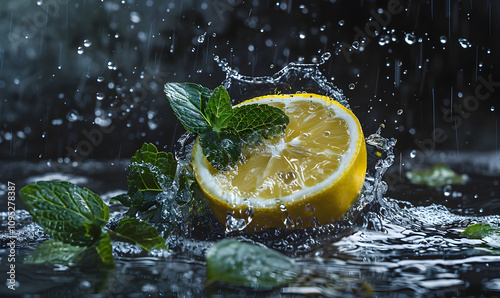 A lemon slice being splashed with water and mint lea 1721159477 4 photo