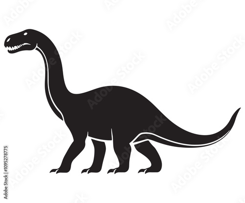 Barosaurus Silhouette on White Background, Minimalist Barosaurus Dinosaur Silhouette, Barosaurus Silhouette Sticker Set, Barosaurus Silhouette Logo Design.