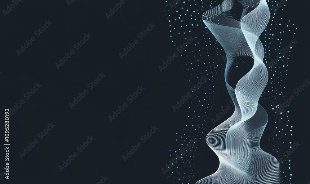 Vertical sound wave illustration with white and blue lines on dark gray background, featuring light blue dots resembling waves or energy lines. Vertical sound wave illustration with white and blue lines on dark gray background, featuring light blue dots resembling waves or energy lines.