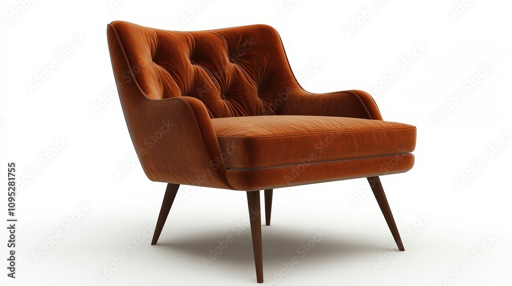 Elegant mid-century modern armchair with tufted upholstery and wooden legs Elegant mid-century modern armchair with tufted upholstery and wooden legs