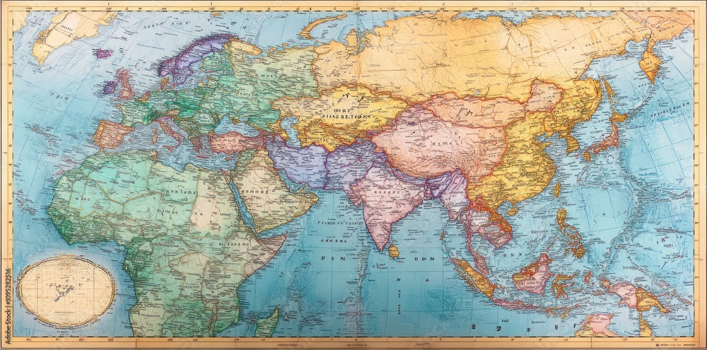 Antique World Map Showing Eurasia and Parts of Africa Antique World Map Showing Eurasia and Parts of Africa