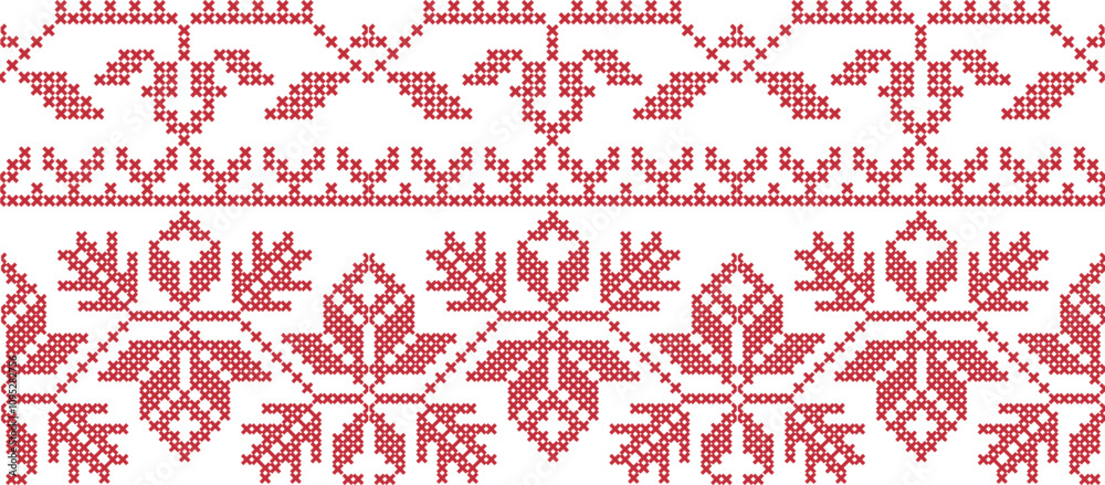 Seamless pattern with traditional Ukrainian National ornament on a white background. Embroidery pattern Seamless pattern with traditional Ukrainian National ornament on a white background. Embroidery pattern