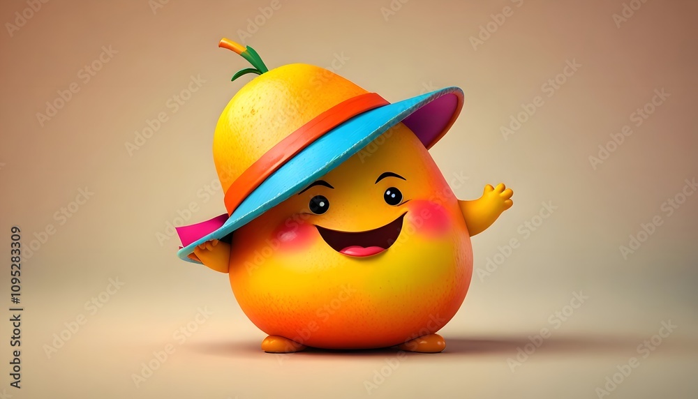 Playful Orange Character with a Hat in Fun Design Playful Orange Character with a Hat in Fun Design