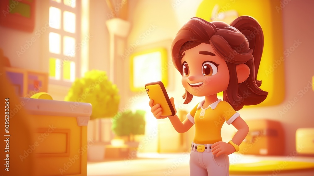 Smartphone Video Call Pastel colored 3D cartoon style illustration.