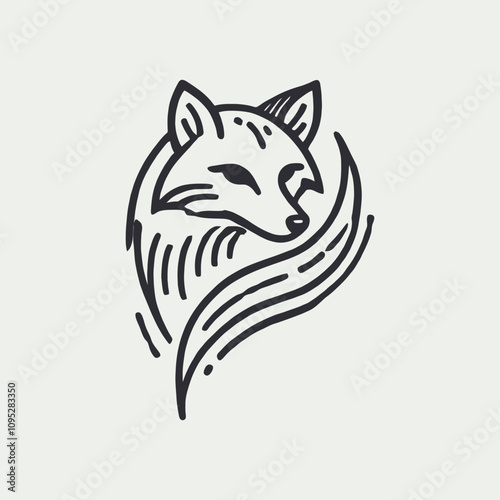 Minimalist Black and White Fox Portrait