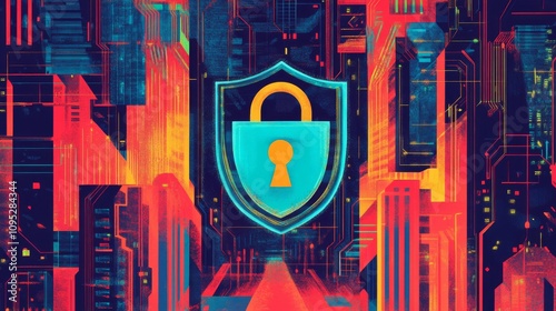 Cyber Security: Digital Landscape with Lock and Key