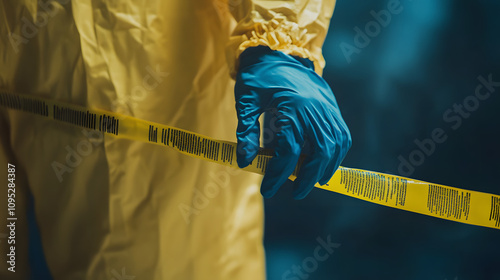 closeup of a crime scene in a deceased person's home. dead man, police line, clues and evidence. serial killer and detective investigation concept highlighted by white, text area, png