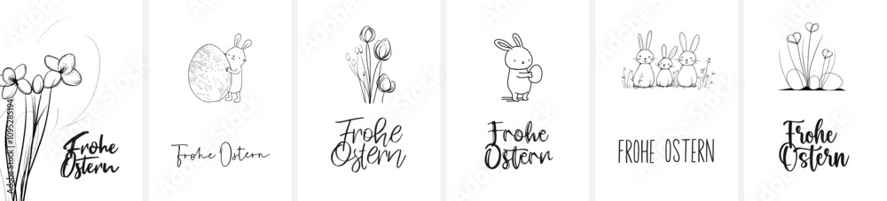 6x Osterkarten-Motiv (Din Format) mit dem Schriftzug 