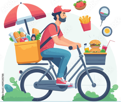 a food delivery boy is delivering food vector