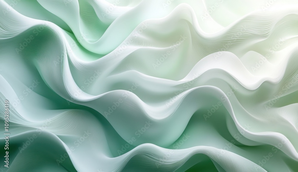 Obraz premium Soft and Serene Green Fabric Waves with Gentle Drapes and Flowing Texture for Elegant Backgrounds or Design Projects