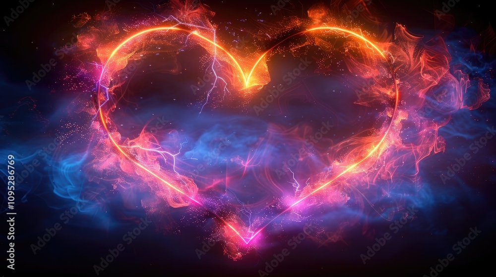 Fototapeta premium Bright neon illuminated pink color heart on dark wall background, Valentine's Day celebration. Concept of love, romance, nightlife
