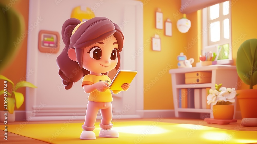 Smart Home Energy Monitoring Pastel colored 3D cartoon style illustration.