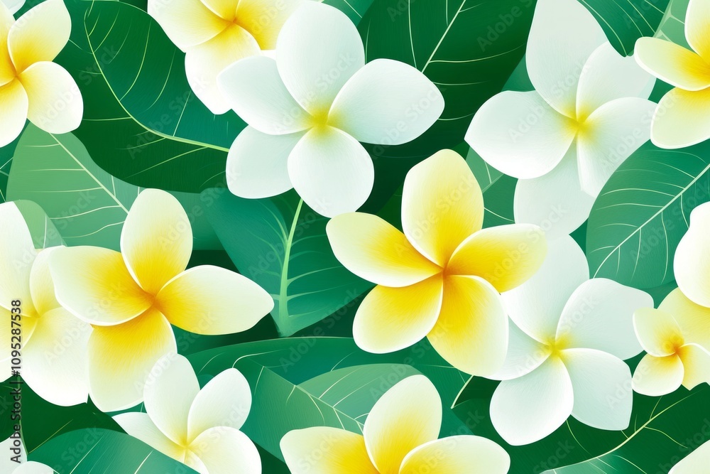 Modern Floral Geometric Pattern with Plumeria Flowers Modern Floral Geometric Pattern with Plumeria Flowers
