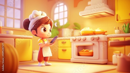 Obraz na płótnie Smart Kitchen Appliance Use Pastel colored 3D cartoon style illustration. w salonie