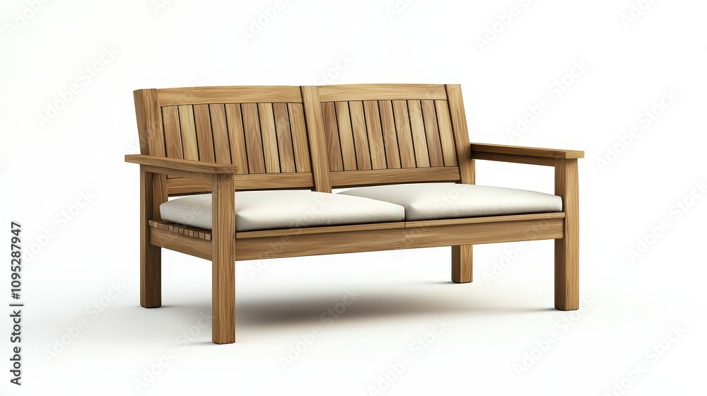Elegant wooden bench with cushions on neutral background Elegant wooden bench with cushions on neutral background