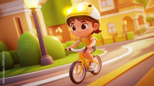 Smart Helmet for Safety Pastel colored 3D cartoon style illustration.