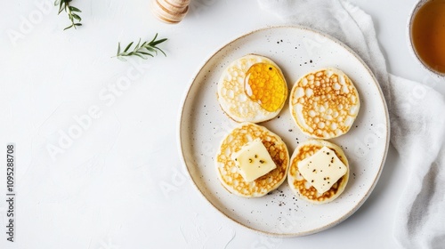 Wallpaper Mural きれいな白い背景にバターと蜂蜜を塗ったパンケーキの航空写真 Torontodigital.ca