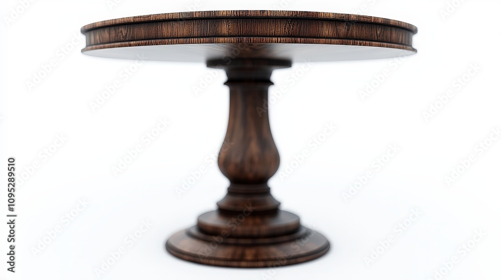 Elegant wooden pedestal table with round top and carved detailing Elegant wooden pedestal table with round top and carved detailing