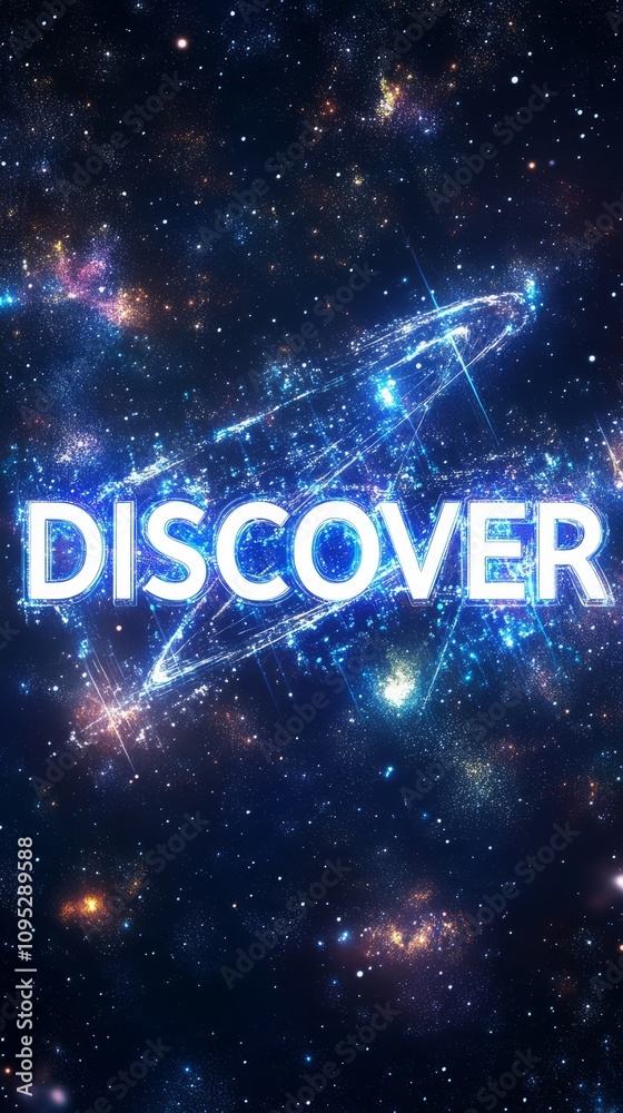 Cosmic Discovery: A vibrant, glowing word Cosmic Discovery: A vibrant, glowing word
