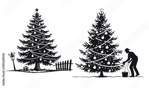 Classic Christmas Tree Set Silhouette Vector for Holiday Designs Silhouette Christmas tree silhouette vector illustration on withe background.