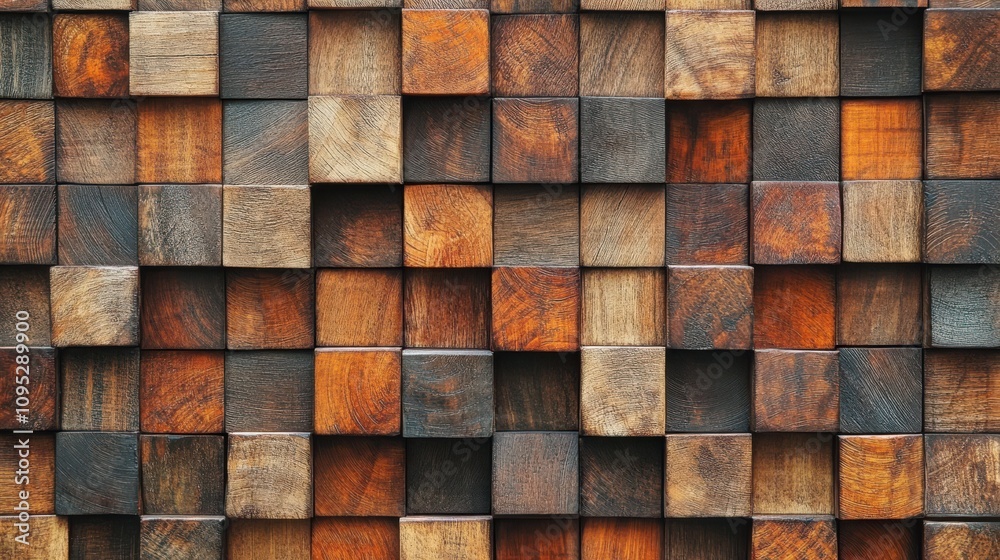 Texture Overview of Various Wooden Cubes Arranged in an Intricate Pattern for Background or Decorative Use in Design Projects