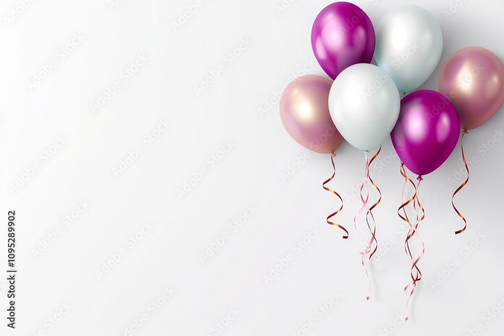 mock up white background Balloons on a white background with a ribbon, Generative AI mock up white background Balloons on a white background with a ribbon, Generative AI