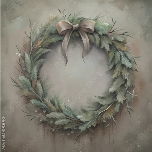 Elegant evergreen wreath with blue ribbon and pinecone accents