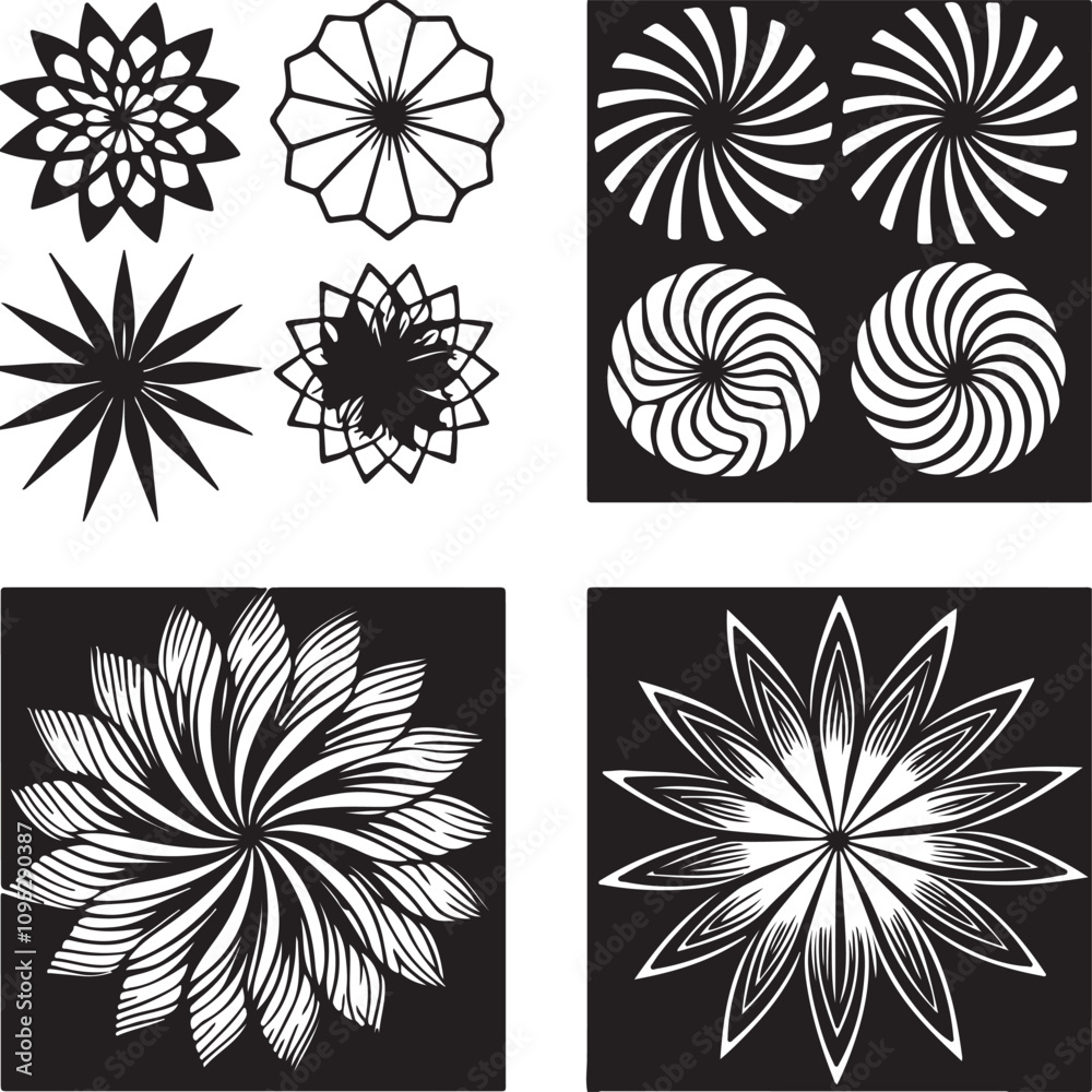 Obraz premium set of black and white flowers