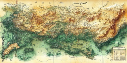 Detailed Topographical Map Illustrating The Land Of Jabal Shammar photo