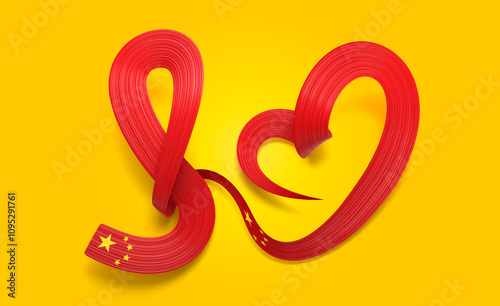 Wallpaper Mural 3d Flag Of China 3d Wavy Shiny China Heart Ribbon Flag Isolated On Yellow Background 3d Illustration Torontodigital.ca