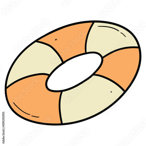 Hand drawn cartoon colored inflatable ring for swimming on white background.