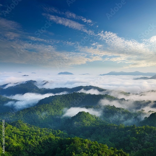 Green Field Beautiful Mount Sky and River Background AI Image