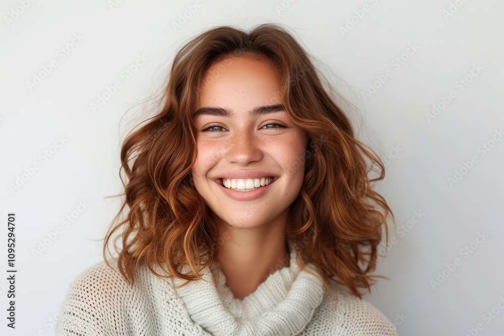 portrait of a young happy woman smiling on white background, Generative AI portrait of a young happy woman smiling on white background, Generative AI