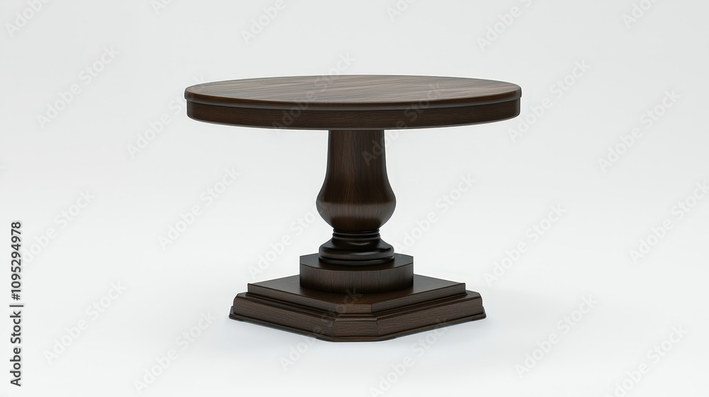 Elegant wooden round table with classic pedestal design isolated on white background Elegant wooden round table with classic pedestal design isolated on white background