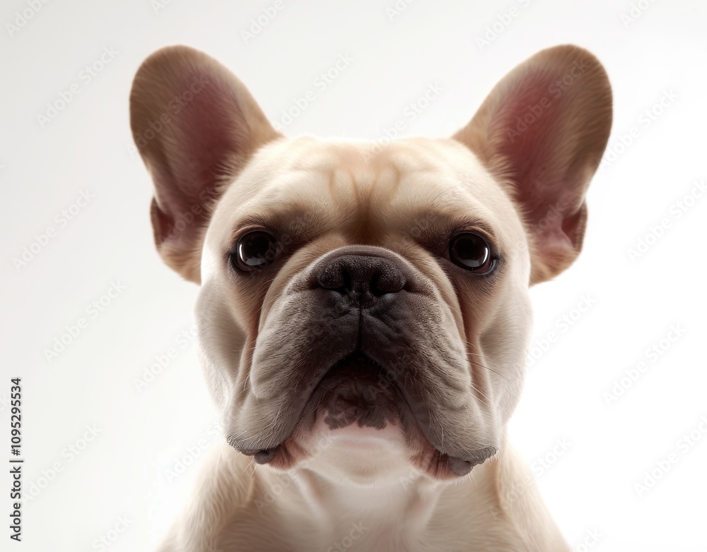 Adorable French Bulldog Portrait with Expressive Eyes and Distinctive Ears, Captured Against a Minimalistic White Background for Pet Lovers and Dog Enthusiasts Adorable French Bulldog Portrait with Expressive Eyes and Distinctive Ears, Captured Against a Minimalistic White Background for Pet Lovers and Dog Enthusiasts