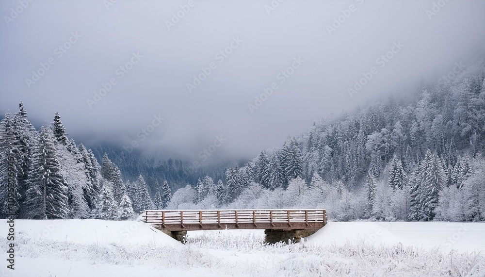 눈 덮인 작은 다리와 얼어붙은 계곡