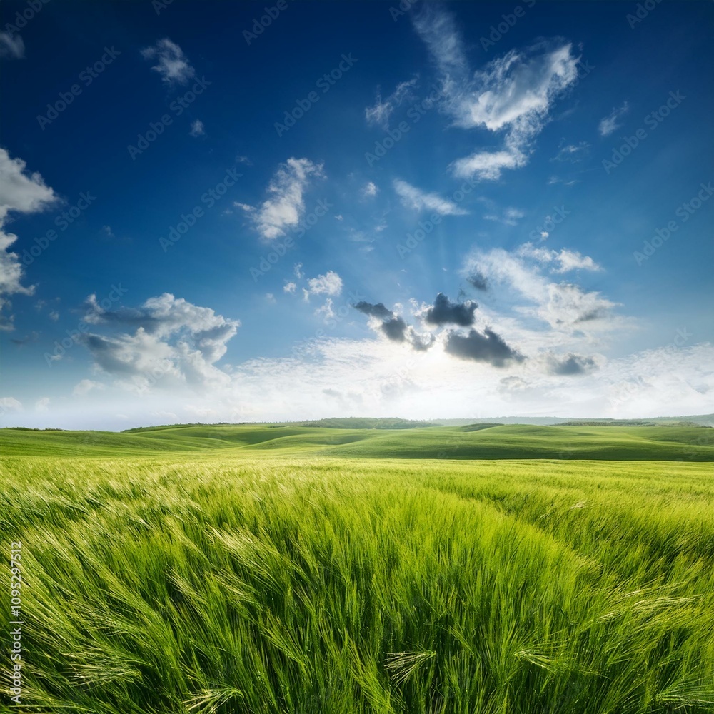 Green Field Beautiful Mount Sky and River Background AI Image Green Field Beautiful Mount Sky and River Background AI Image
