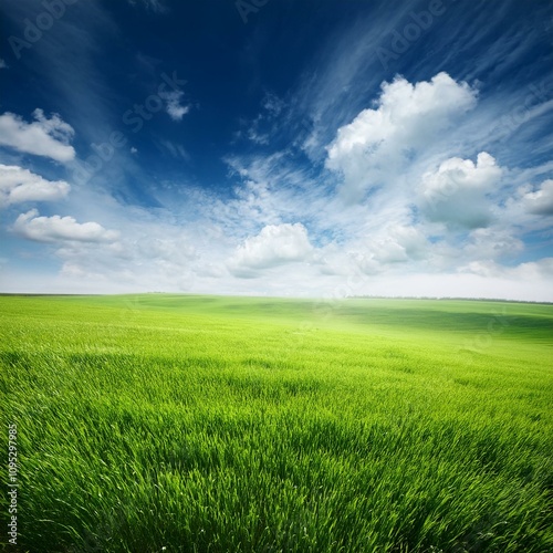 Green Field Beautiful Mount Sky and River Background AI Image