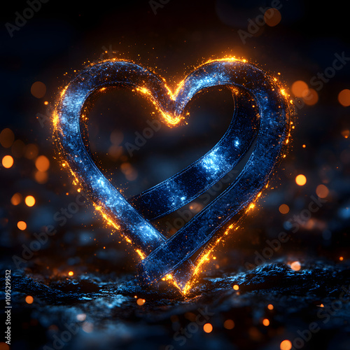 heart-shaped symbol with blue ribbon in luminous bokeh background for national foster care month awareness promoting foster family support and child welfare services highlighted by white, re photo