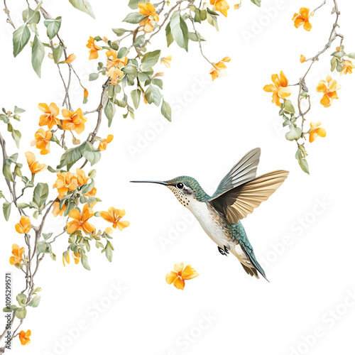 Hummingbird in Flight isolated transparent background