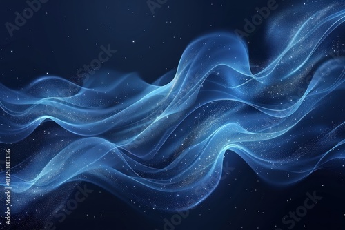 Abstract Blue Swirling Waves with Glimmering Lights