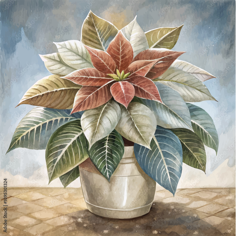 Obraz premium Modern poinsettia plant illustration in a stylish ceramic pot