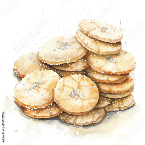 A watercolor drawing of cookies with sugar, isolated on a white background. Cookies vector.