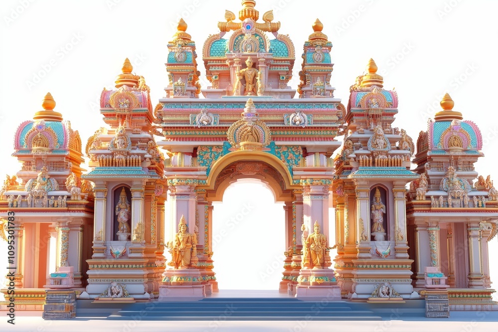 Obraz premium Ornate, colorful temple archway, detailed statues.