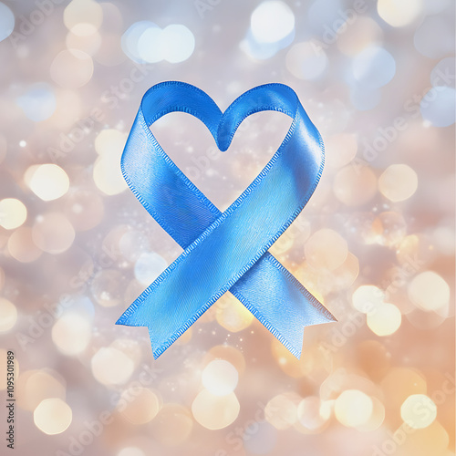 heart-shaped symbol with blue ribbon in luminous bokeh background for national foster care month awareness promoting foster family support and child welfare services highlighted by white, st photo