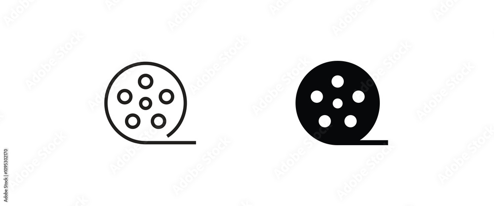 Film reel, Video icon. film strip line and flat icons set, editable stroke isolated on white, linear vector outline illustration, symbol logo design style Film reel, Video icon. film strip line and flat icons set, editable stroke isolated on white, linear vector outline illustration, symbol logo design style