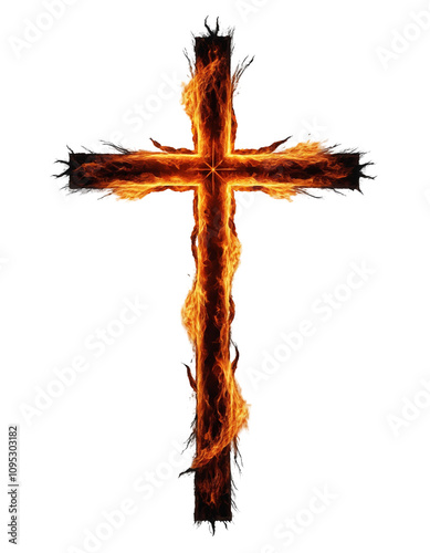 Cross made in fire png, Jesus Christ, cross on transparent background   photo