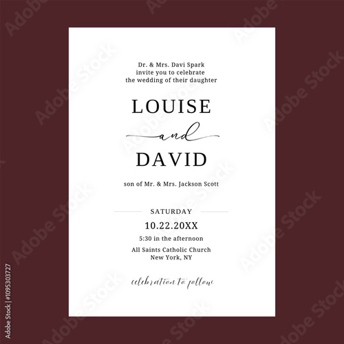Formal black and white wedding invitation