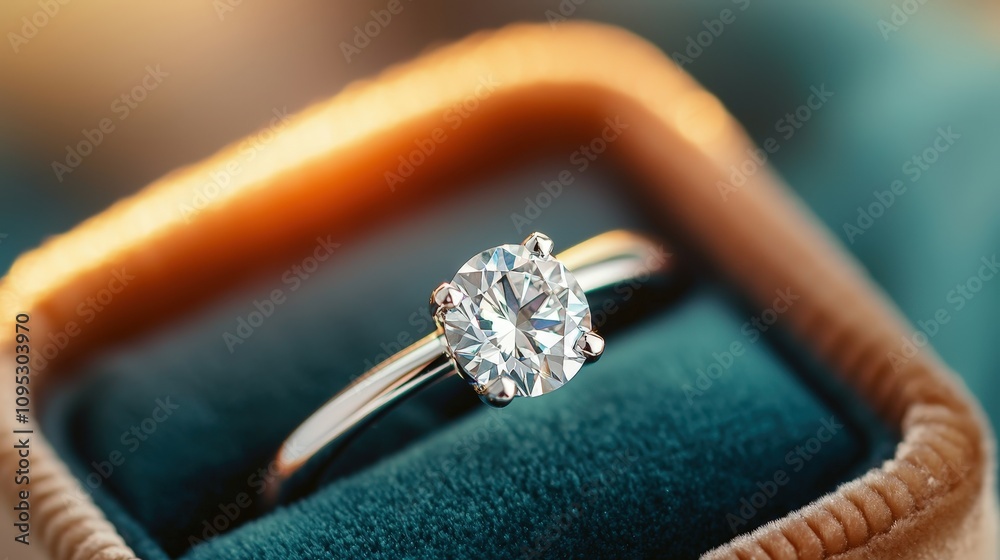 Elegant diamond ring displayed in a luxurious velvet box, perfect for proposals. Elegant diamond ring displayed in a luxurious velvet box, perfect for proposals.