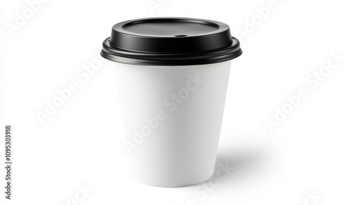 White and black paper coffee cup with lid mockup, isolated on a white background